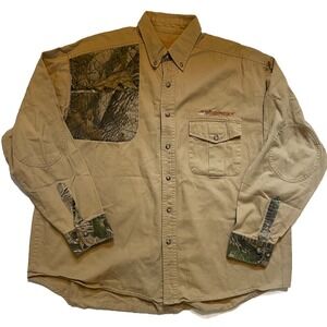 Whitewater Outdoors Men's 2XL Shooters Shirt Long Sleeve Button Up Tan Camo